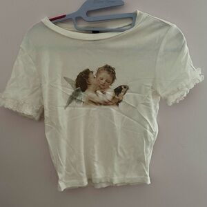 angel crop tee with lace trim sleeves